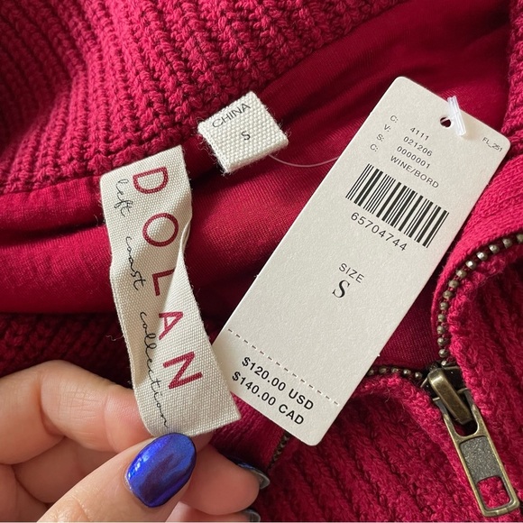 Anthropologie Dolan Left Coast Sherpa Quarter-Zip Pullover Red Sweater NWT Sz S - Picture 10 of 12